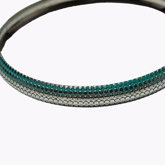 Turquoise Textured Bangle Bracelet Silver Tone Plated Boho Fashion Jewelry Women - Picture 2 of 4